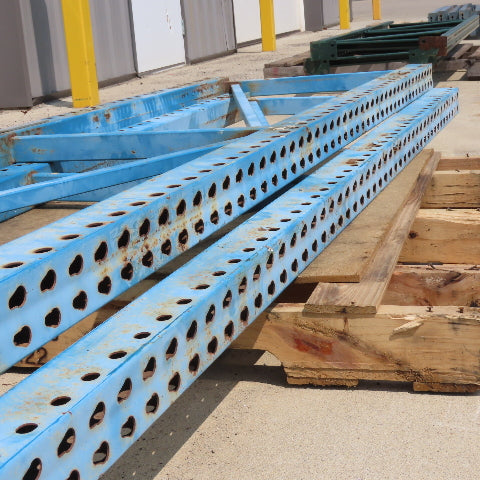 28" x 106" Tall Tear Drop Style Pallet Racking Uprights Lot Of 2