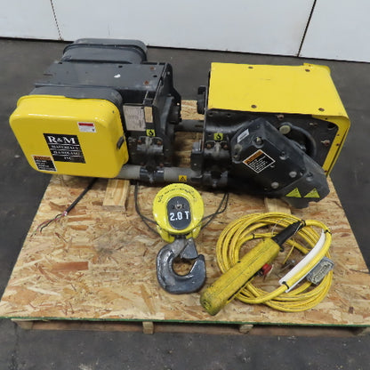 R&M Spacemaster 2 Ton Wire Rope Hoist 10' Lift 20/3.3FPM 460V W/ Power Trolley