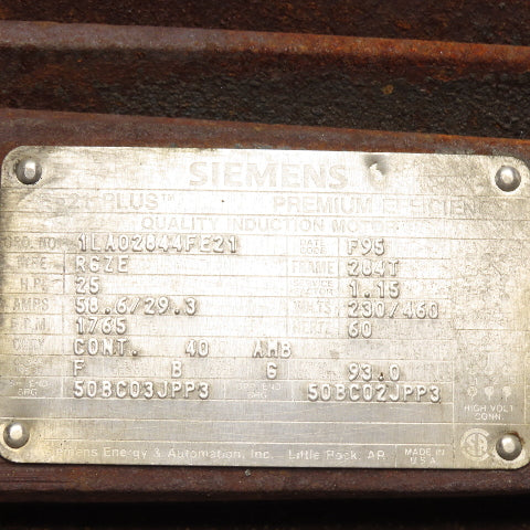 Siemens 1LA02844FE21 25HP AC Electric Motor 230/460V 3Ph 284T Frame 1765RPM