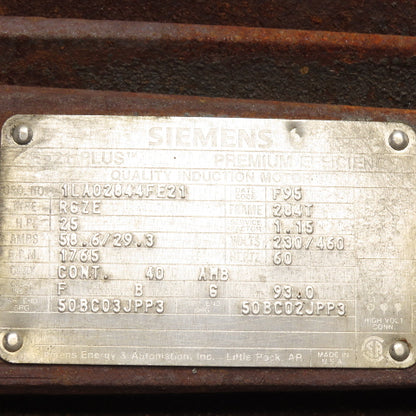 Siemens 1LA02844FE21 25HP AC Electric Motor 230/460V 3Ph 284T Frame 1765RPM