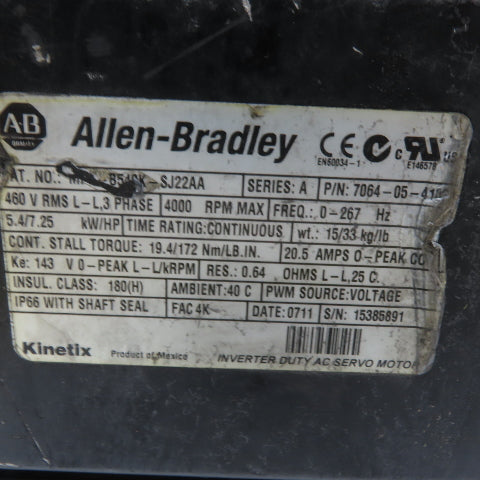 Allen-Bradley MPL-B540K-SJ22AA Inverter Duty AC Servo Motor 460V 4000RPM MAX