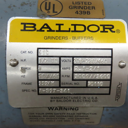Baldor 510 6" Pedestal Bench Carbide Tool Grinder Buffer 230/460V 3600RPM