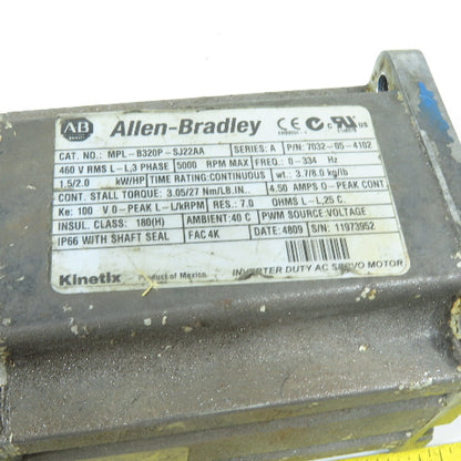 Allen-Bradley MPL-B320P-SJ22AA Inverter Duty AC Servo Motor 460V 5000RPM MAX