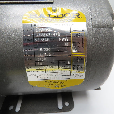 Baldor L3509M 1HP Industrial Electric Motor 115/230V 1Ph 56/56H Frame 3450RPM