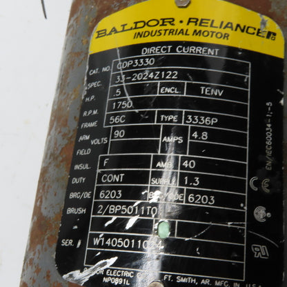 Baldor-Reliance CDP3330 1/2HP 90VDC Gear Motor 4.8A 5:1 Ratio 56C Frame 1750RPM