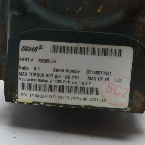Baldor-Reliance CDP3330 1/2HP 90VDC Gear Motor 4.8A 5:1 Ratio 56C Frame 1750RPM