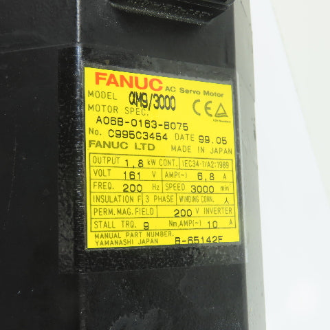 Fanuc A06B-0163-B075 AC Servo Motor 1.8kW 161V 3000RPM 3Ph 2000Hz