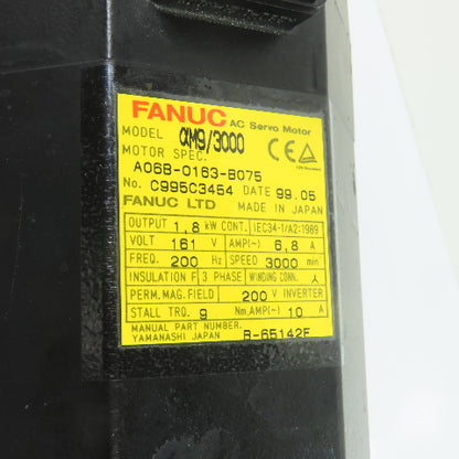 Fanuc A06B-0163-B075 AC Servo Motor 1.8kW 161V 3000RPM 3Ph 2000Hz