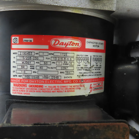 Dayton 2190453 Hydraulic Power Unit Capacitor Start Motor 1HP 115/208-230V 1Ph