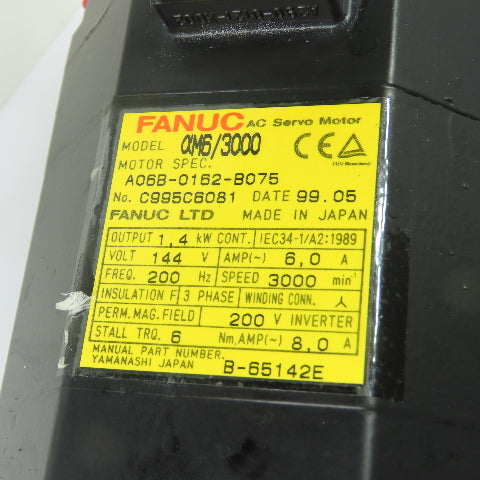 Fanuc A06B-0162-B075 AC Servo Motor 1.4kW 144V 3000RPM 200Hz