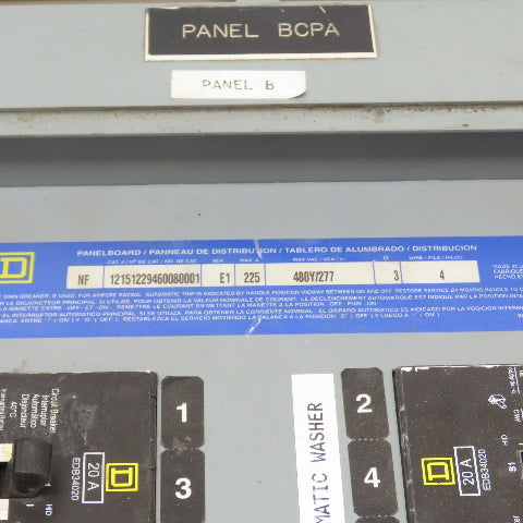 Square D NF 225A 3-Phase 4-Wire Panelboard 480Y/277V