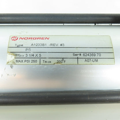 Norgren A1233B1 3-3/4" Bore 5" Stroke Double Acting Air Cylinder 250PSI
