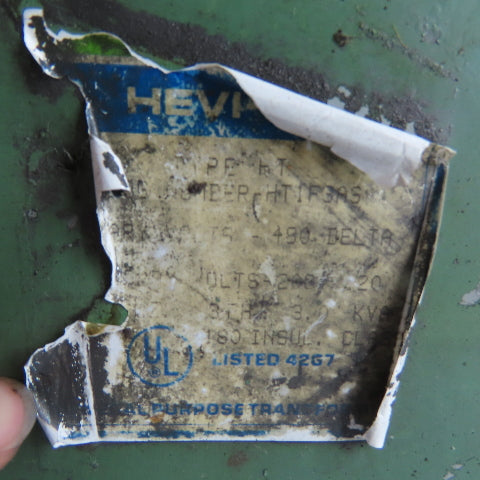 Hevi-Duty HT1F3AS 3KVA General Purpose Transformer 480V Pri 208Y/120V Sec 3Ph