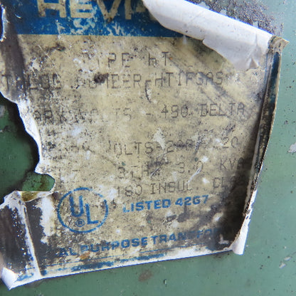 Hevi-Duty HT1F3AS 3KVA General Purpose Transformer 480V Pri 208Y/120V Sec 3Ph