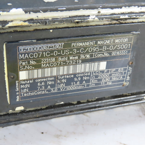 Indramat 223138 MAC071C-0-US-3-C/095-B-0/S001 AC Servo Motor 2000RPM IP65