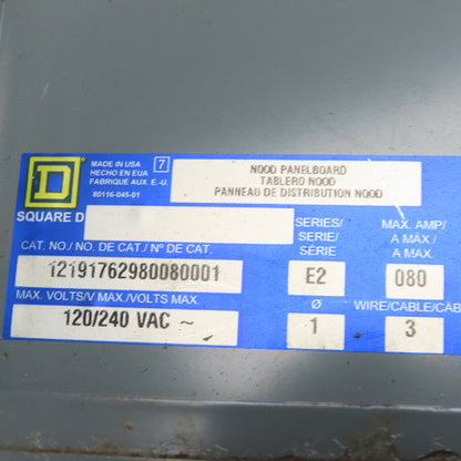 Square D MHC41S NQOD Panelboard Load Center 120/240VAC 80A Main