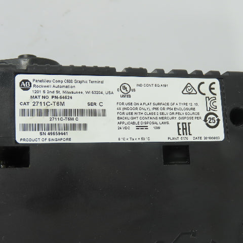 Allen-Bradley 2711C-T6M PanelView C600 Touchscreen Operator Interface 24VDC
