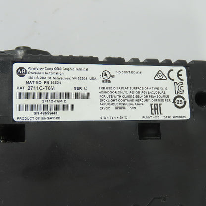 Allen-Bradley 2711C-T6M PanelView C600 Touchscreen Operator Interface 24VDC