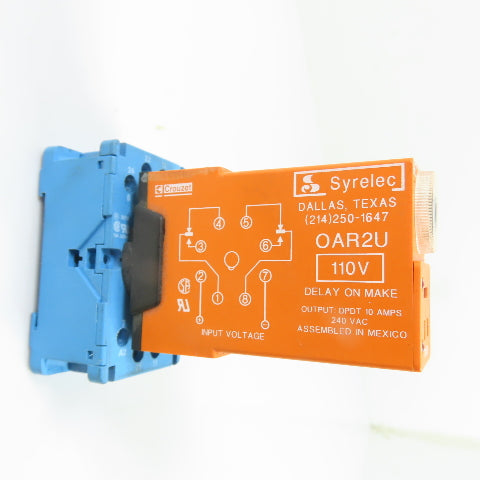 Syrelec OAR2U 110V Delay-On-Make Timer Relay DPDT 10A 240VAC Out w/ Socket Base