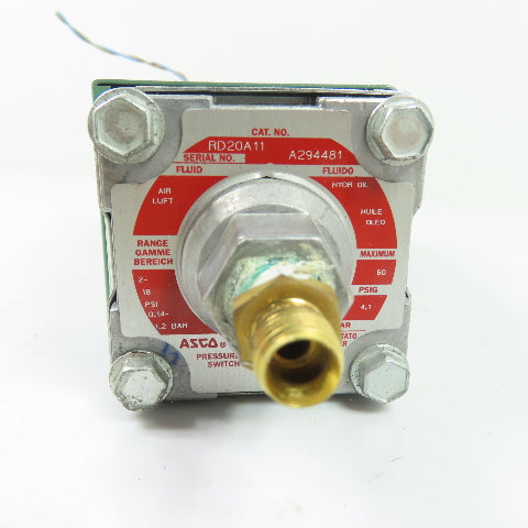 ASCO PB20A Adjustable Pressure Switch 2-18 PSI 125/250VAC W/ RD20A11 Transducer