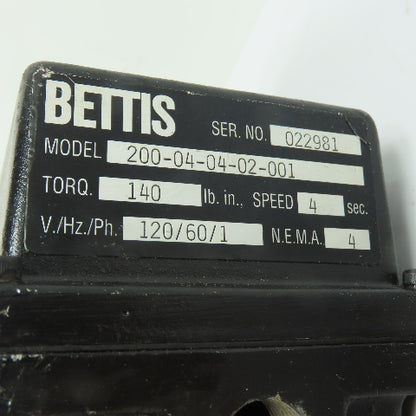 Bettis 200-04-04-02-001 120VAC Valve Actuator Speed 4Sec Torque 140