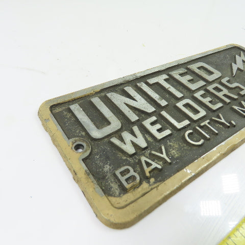 United Welders Cast Machine Builder Nameplate Sign 10" x 4"
