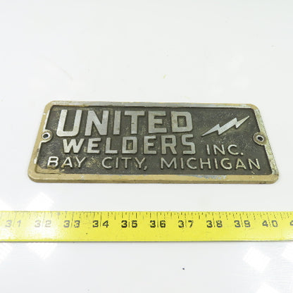 United Welders Cast Machine Builder Nameplate Sign 10" x 4"