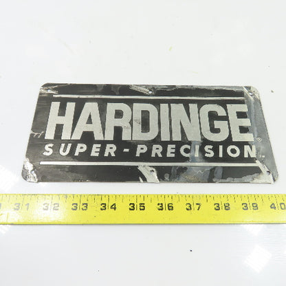 Hardinge N/A Cast Machine Builder Nameplate Sign 9-3/4" x 4-1/2"