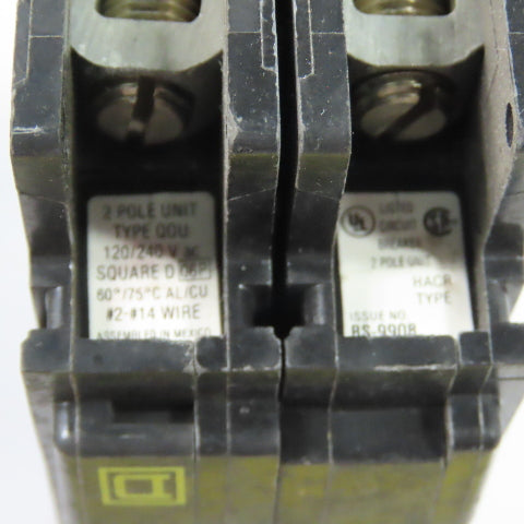 Square D QOU220 20A 2-Pole Miniature Circuit Breaker 120/240V HACR Lot Of 2
