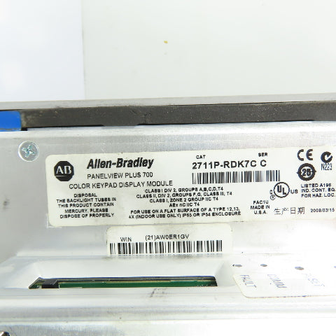 Allen-Bradley 2711P-K7C4A1 PanelView Plus 700 HMI Operator Interface 100-240VAC