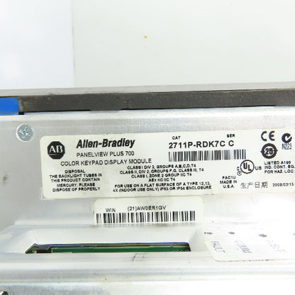 Allen-Bradley 2711P-K7C4A1 PanelView Plus 700 HMI Operator Interface 100-240VAC
