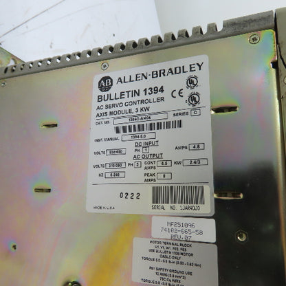 Allen-Bradley 1394C-AM04 3KW AC Servo Controller Axis Module (Broken Plastic)