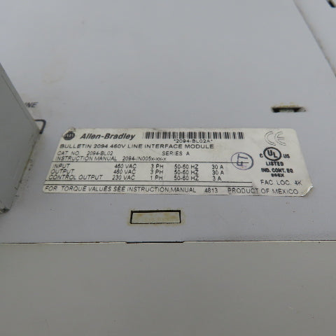Allen-Bradley 2094-BL02 Kinetix 6000 Line Interface Module 460V 3Ph 30A Ser A