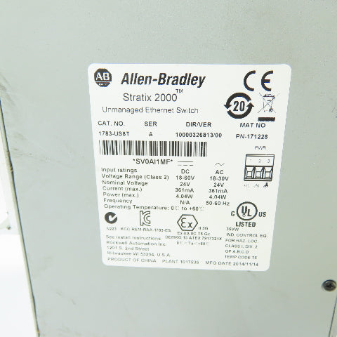 Allen-Bradley 1783-US8T 8-Port Unmanaged Ethernet Switch 24V AC/DC Ser A