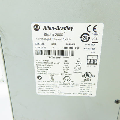 Allen-Bradley 1783-US8T 8-Port Unmanaged Ethernet Switch 24V AC/DC Ser A
