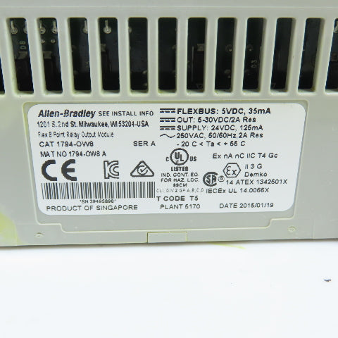 Allen-Bradley 1794-OW8 Ser A Flex I/O 8-Point Relay Output Module 24VDC