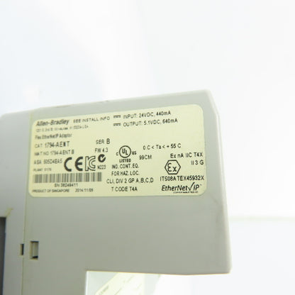 Allen-Bradley 1794-AENT Flex I/O EtherNet/IP 10/100 Adapter 24VDC Ser B F/W 4.3
