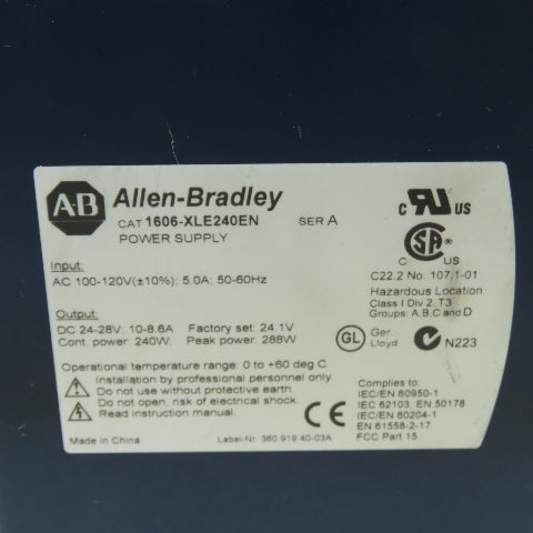 Allen-Bradley 1606-XLE240EN 240W Power Supply 100-120VAC In 24-28VDC 10A Out