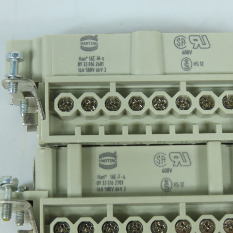 Harting 09 33 016 2701 09 33 016 2601 16-Pin M/F Insert Connector Set 500V