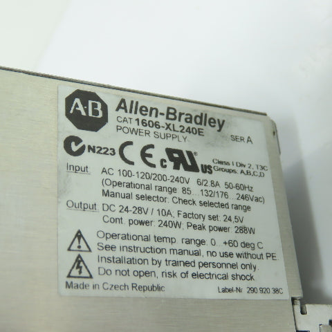 Allen-Bradley 1606-XL240E 24-28VDC 10A Output Power Supply 100-120/200-240VAC In