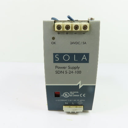 Sola SDN5-24-100 Power Supply 24VDC/5A Output 115/230VAC Input
