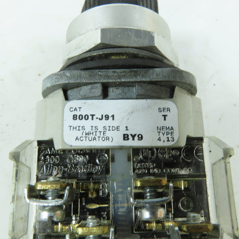 Allen-Bradley 800T-J91 3-Position Spring Return Knob Selector Switch 600V
