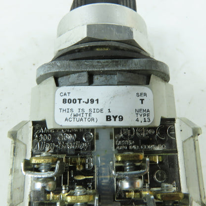 Allen-Bradley 800T-J91 3-Position Spring Return Knob Selector Switch 600V