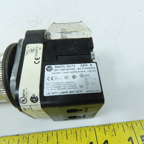 Allen-Bradley 800TC-N374 800T-QBH2A Green LED Pilot Light 12-130V AC/DC