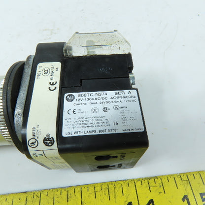Allen-Bradley 800TC-N374 800T-QBH2A Green LED Pilot Light 12-130V AC/DC