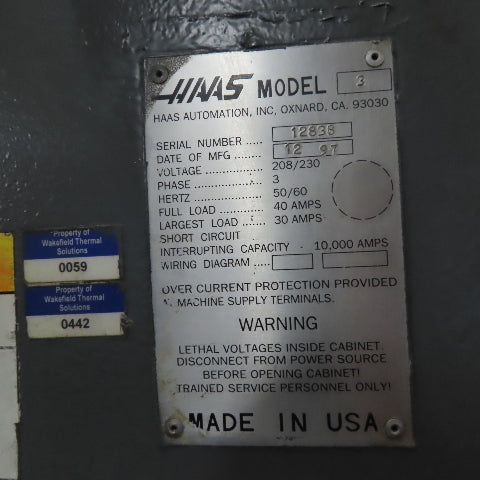 Haas VF-3 3 Axis Vertical Machining Center 20 Tool Turret 208-230V 3Ph 15Hp
