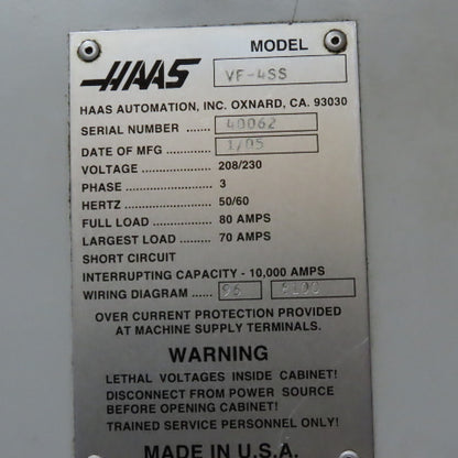 Haas VF-4SS 3 Axis Vertical Machining Center 40 Tool Turret 208/230V 30Hp