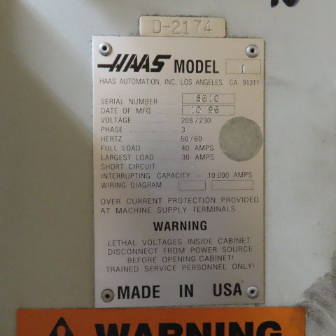 Haas VF-1 3 Axis Vertical Machining Center 20 Tool Turret 208-230V 3Ph 15HP