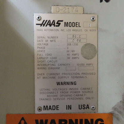 Haas VF-1 3 Axis Vertical Machining Center 20 Tool Turret 208-230V 3Ph 15HP