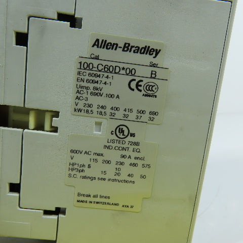 Allen-Bradley 100-C60D*00 60A 3-Pole IEC Contactor 24VDC Coil